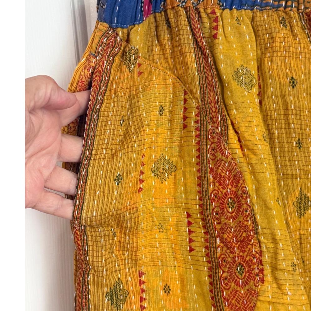 Kantha Patchwork Wide Leg Quilted Bloomer Pants OS Reversible Boho One Of A Kind - Picture 10 of 16